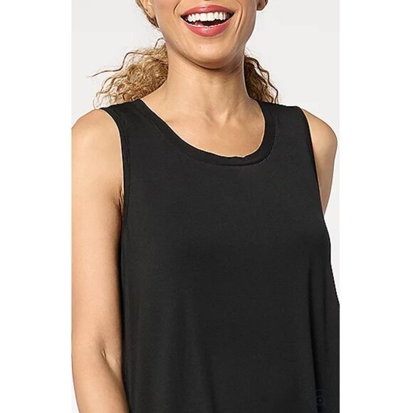 LOGO By Lori Goldstein Rayon 230 Tank Dress With Ruffle Size 3X Black QVC - Picture 2 of 9